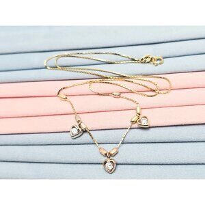 Unique 14K Tri Color Multi Tone Gold 3 Heart CZ Box Link Chain Necklace 17.50" L